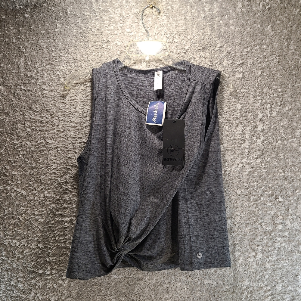 90 Degree‎ By Reflex Women's Tank XL Sleeveless Cross Front Crop Top Gray NWT